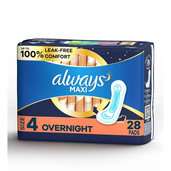 Always Maxi Pads without Wings, Size 4, Overnight Absorbency, 28 CT - Picture 1 of 1